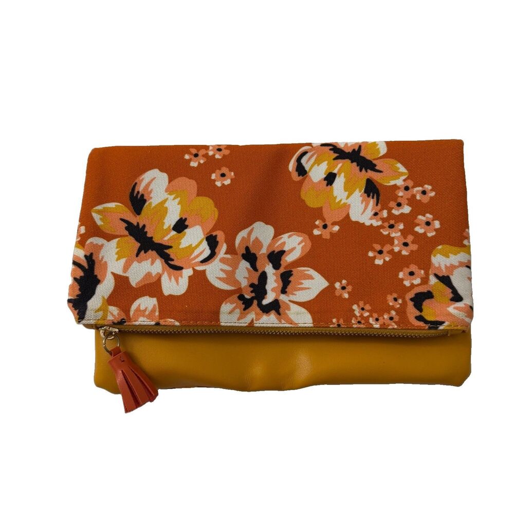 Rachel Pally Zahara Reversible Clutch Bag Orange Mustard Spring Floral Pattern